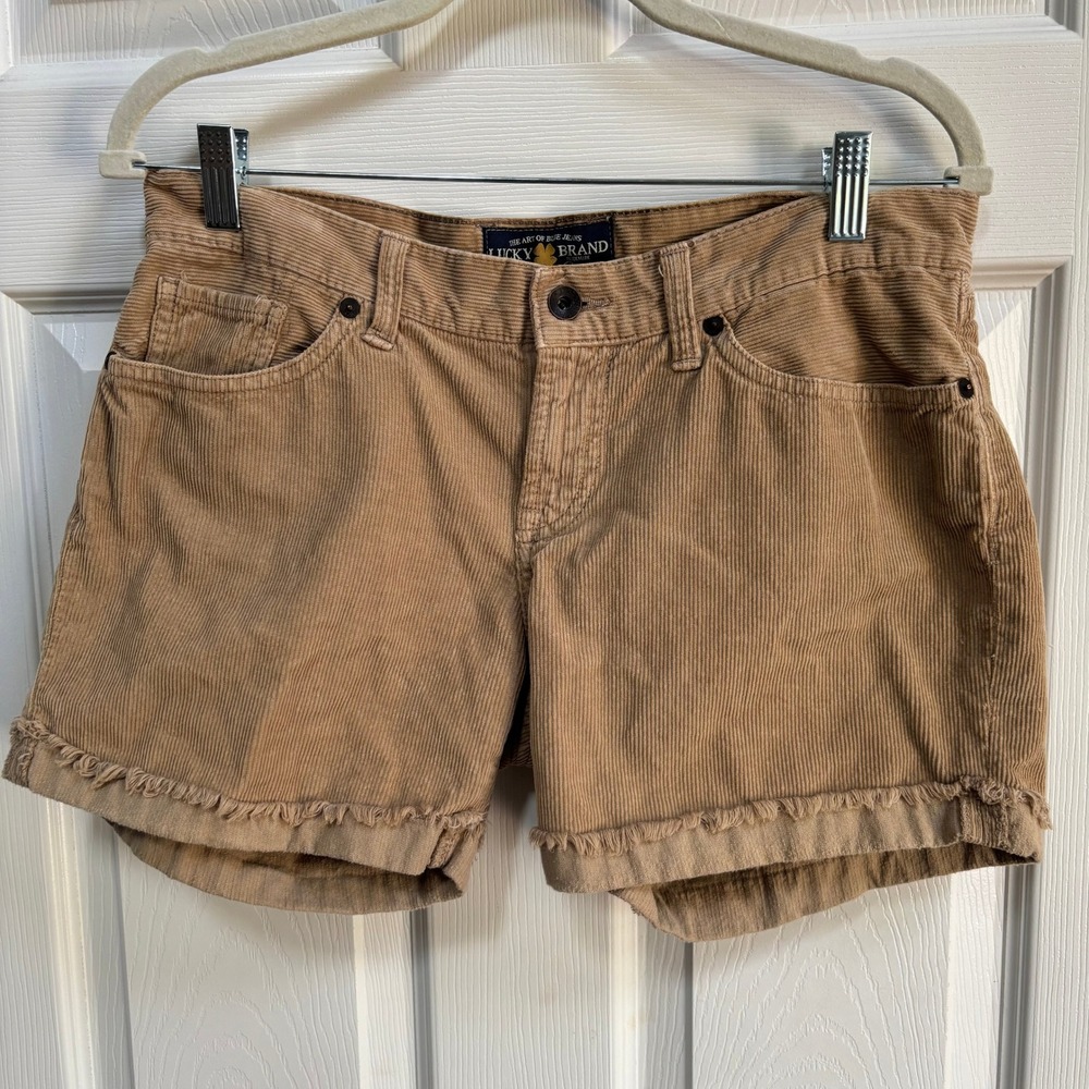 Y2K Lucky Brand Womens Tan Corduroy Frayed Hem‎ Shorts Size 6/28 Camel Boho